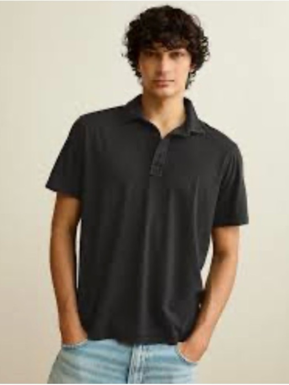 Robert Barakett Black Short-Sleeve Polo Shirt 100% Linen